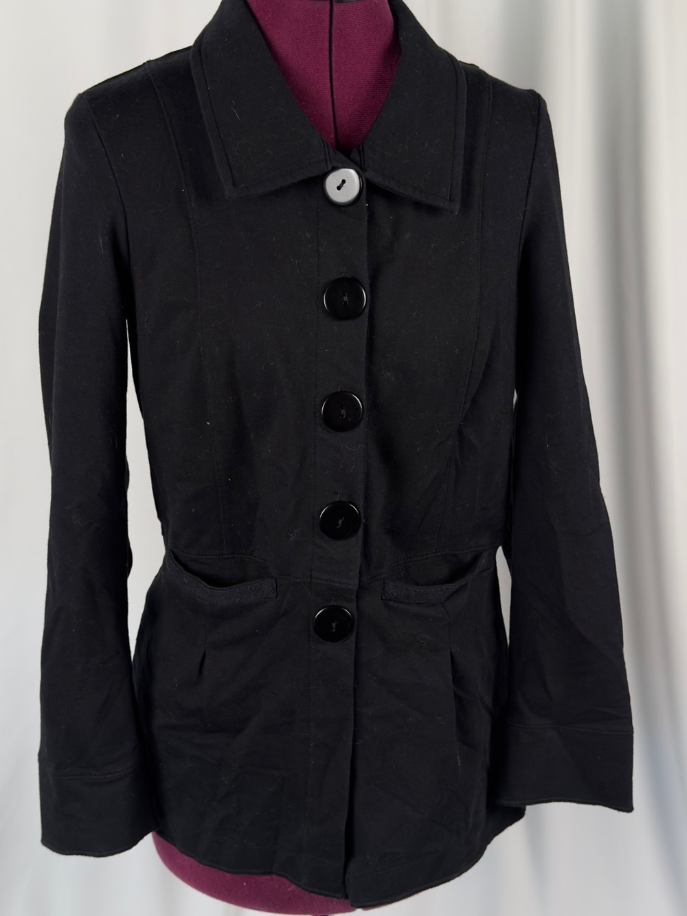Women's Black Pea Coat with Button Front